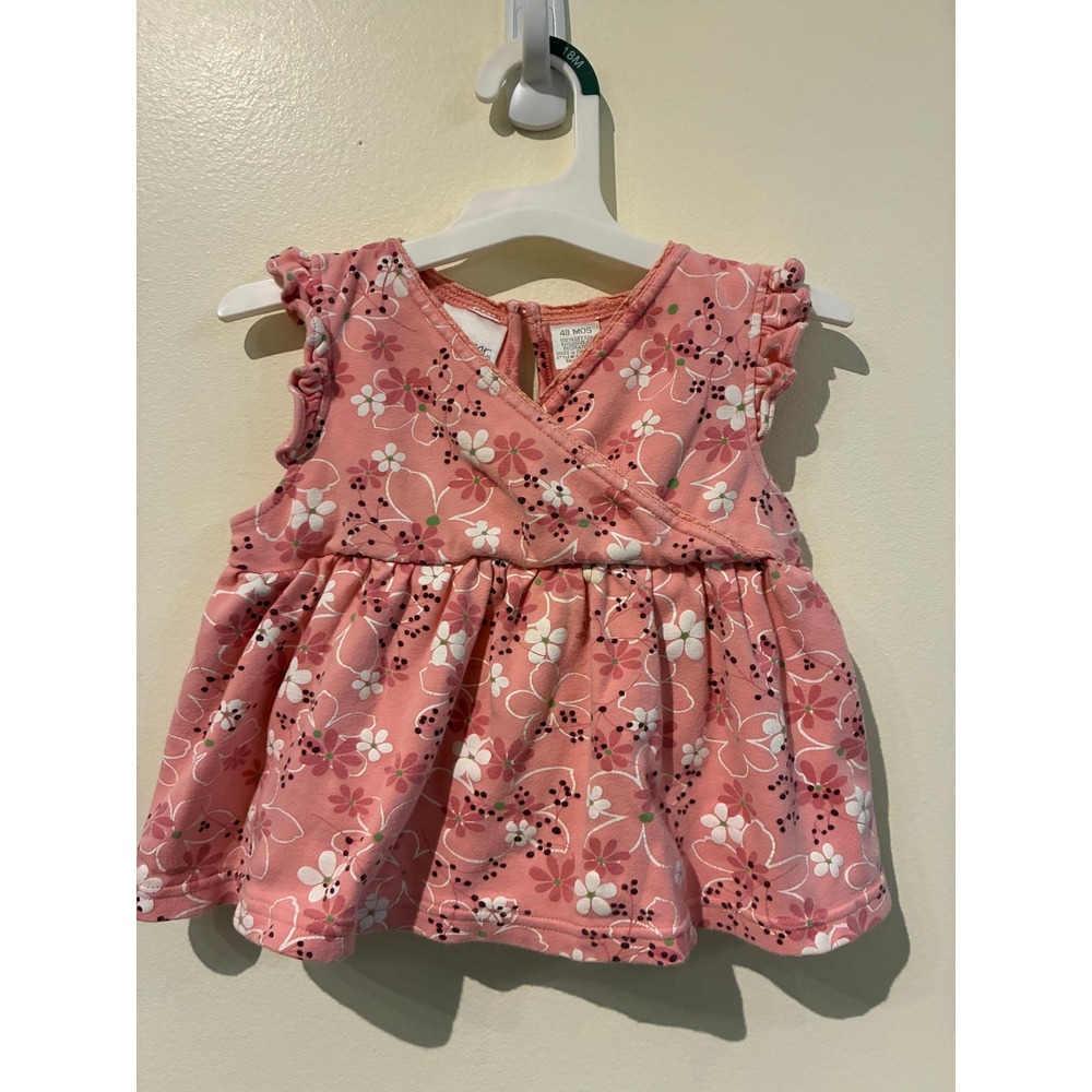 Miniwear Girls Pink Floral Faux Wrap Peplum Top Ruffle Sleeve 48 Months Vintage